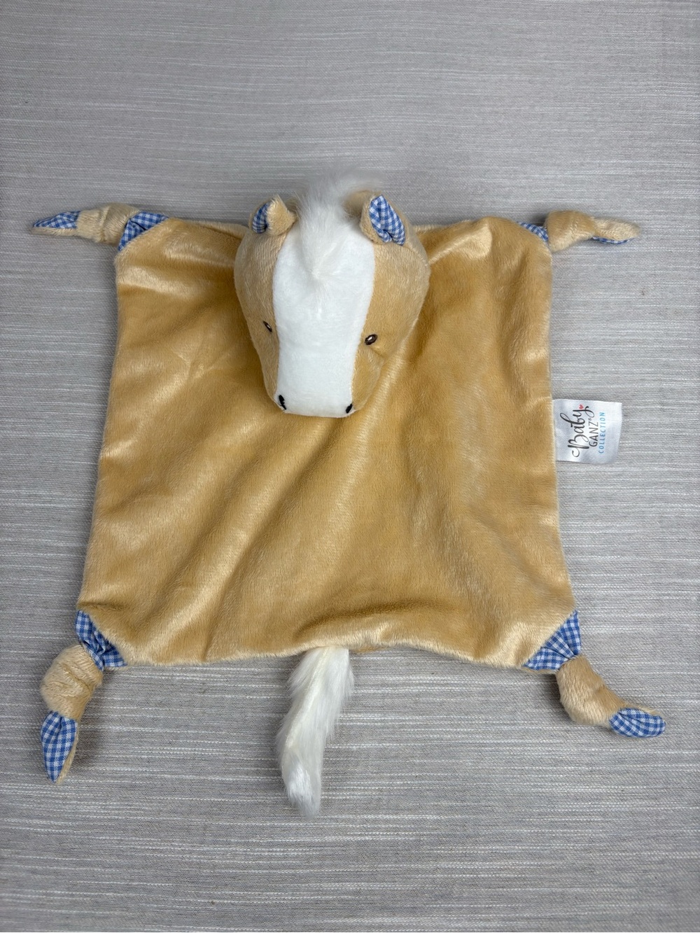 Baby Ganz Happy Hill Farm Cuddler Horse Security Blanket Lovey Blue Gingham Rare